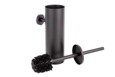 Cofan – Escobillero de Pared Negro Mate Ribeira | Diseño Redondo | Acero Inoxidable | 9,1 x 12,9 x 39 cm